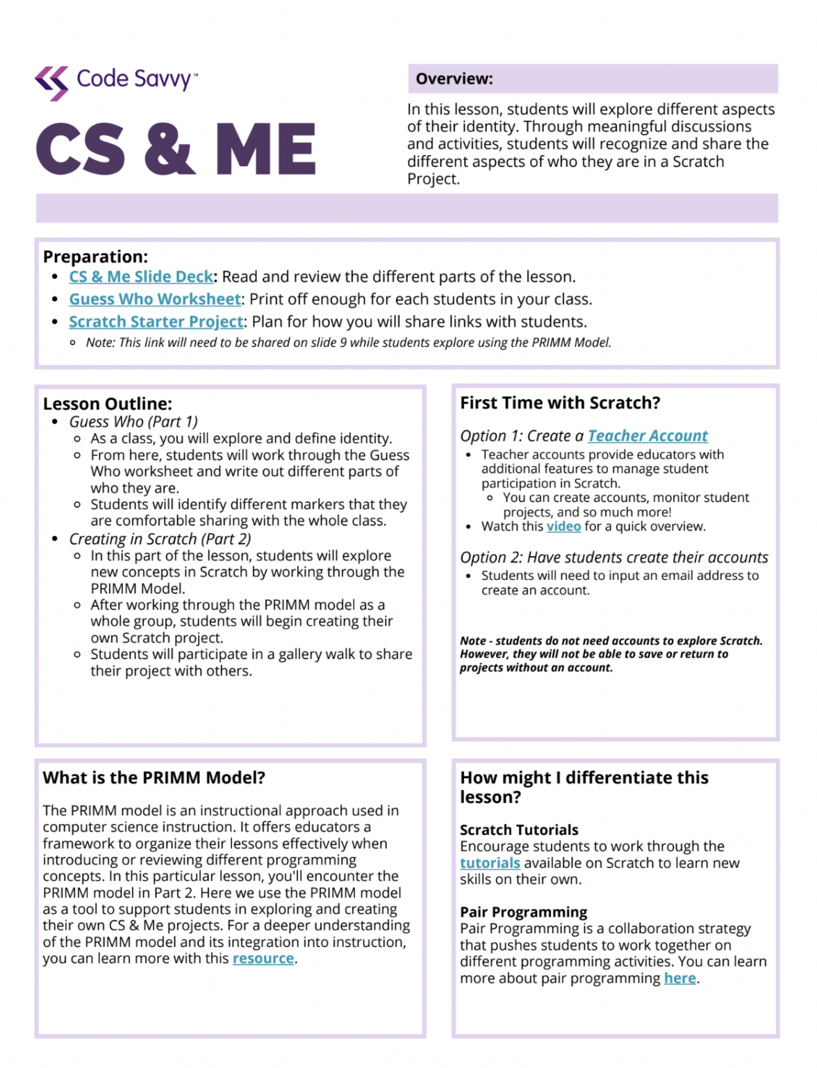 Preview of the CS and Me computer science lesson