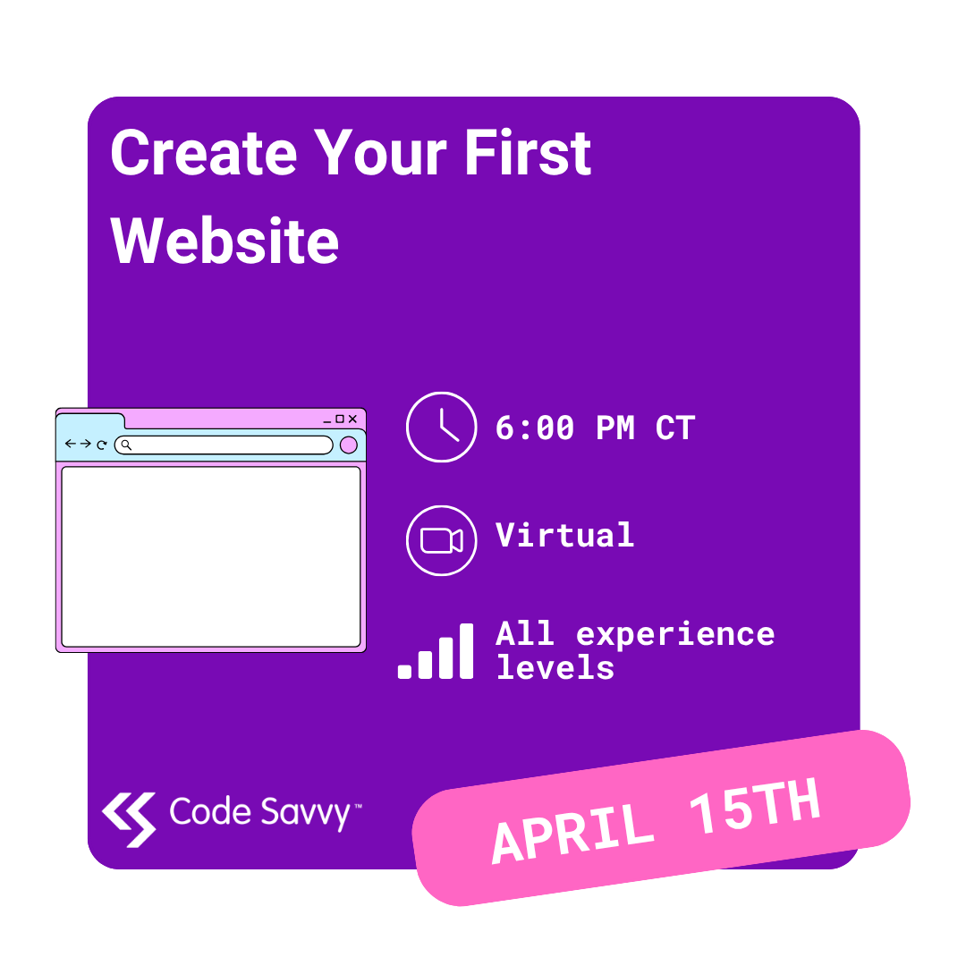 Create Your First Website professional development session graphic
